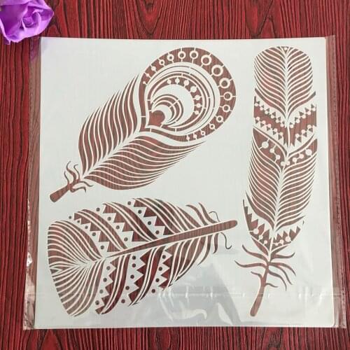 30 * 30cm size diy craft mold for painting stencils stamped photo album embossed paper card on wood, fabric,wall feather