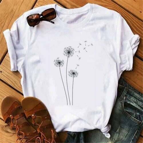 Harajuku Summer Wildflower Dandelion Print Women Tshirt Casual Funny T Shirt Gift For Lady Teen Girl Short Sleeve Top Tee Female
