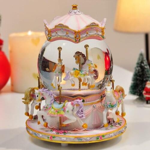 Crystal Ball Carousel Music Box Snowflakes and Merry-go-round Musical Boxes for Love Girl Creative Birthday Valentines Day Gift