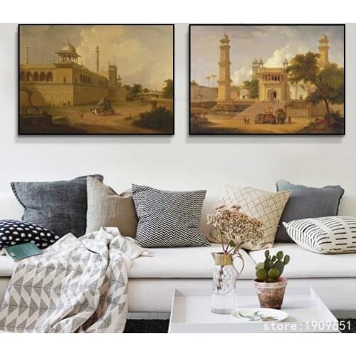 Cotton no frame classical castle building landscape canvas printings oil painting printed on cotton wall art decoration picture