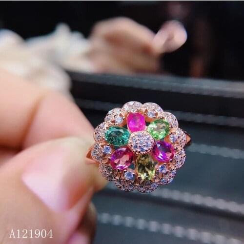 KJJEAXCMY boutique jewelry female models 925 sterling silver inlaid natural tourmaline gemstone ring support test