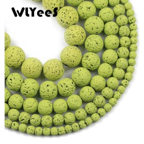 WLYeeS Round Rubber Olive Green color Lava Volcanic Loose Beads 4 6 8 10 12mm Ball for DIY Jewelry Bracelet making Finding 15