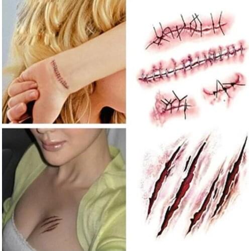 3PCS Temporary Tattoo Sticker Tattoo Sticker for Halloween Decor Waterproof Instant Stitched Wound Scary Scars Convenient Props