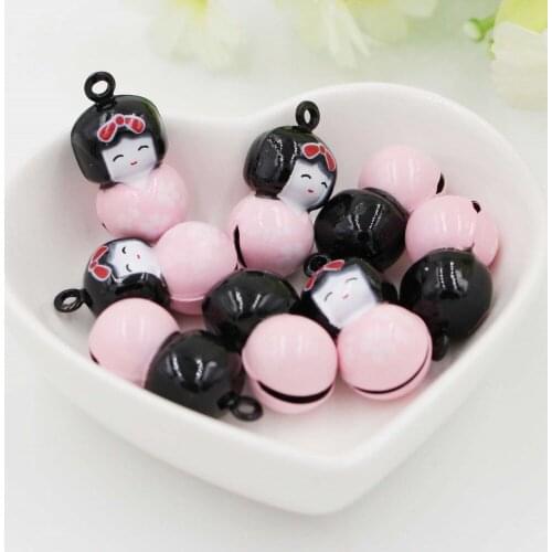 Cute Japanese Doll Enamel National Girl Craft Jingle Bells Charms Festival Party Necklace Bracelet Pendant Decor