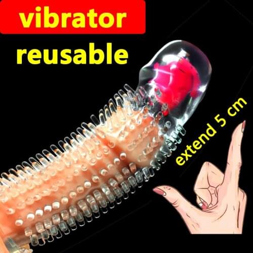 Reusable Vibrator Condoms For Men Delay Ejaculation Dildo Condom Extender Cock Enlarger Penis Sleeve Sex Toys Shop For Couples