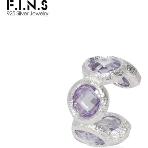 F.I.N.S 1PC Fashion Luxury S925 Sterling Silver Zircon Ear Clip No Pierced Texture Three-Colors Round CZ Earcuff Fine Jewelry