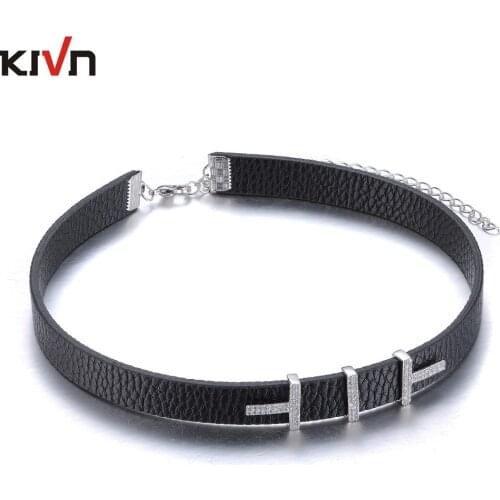 KIVN Fashion Jewelry Pave CZ Cubic Zirconia Black Gothic Leather Collar Choker Necklaces for Women Birthday Christmas Gifts