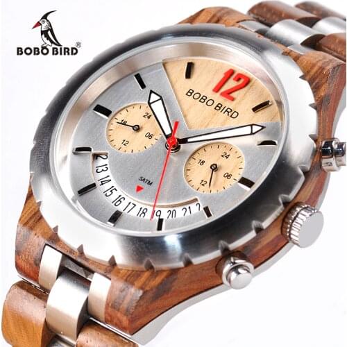 BOBO BIRD Elegant Wooden Mens Watches Top Brand Luxury Metal Wristwatch Waterproof Date Display marcas de reloj hombre W-Q28
