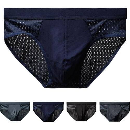 Ice Silk Men Mesh Sexy Soft Briefs Breathable Underwear Trunks Underpant Bikini Sissy Panties Sexy Lingerie Gays Underwear
