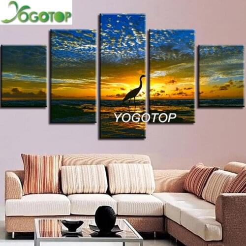 Diy Diamond Painting puzzle 5D Full Drill Mosaic Diamant Embroidery Home Decor Flamingos Seascape beach 5 Pieces ML1171