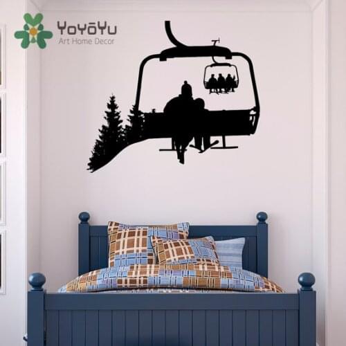 Ski Lift Wall Decal Skiers Snowboard Winter Sport- Ski Lift Chair Wall Decal- Skiing Sports Decal Bedroom Kids Decal NY-20