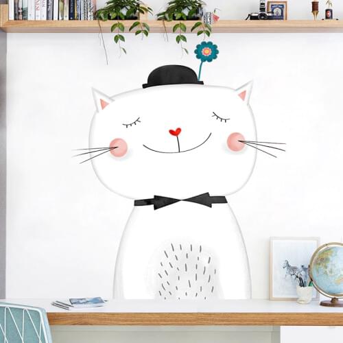 DIY Cartoon Lovely Cat Kids Wall Stickers Cute Animal Baby Rooms Home Decor Poster Wallstickers