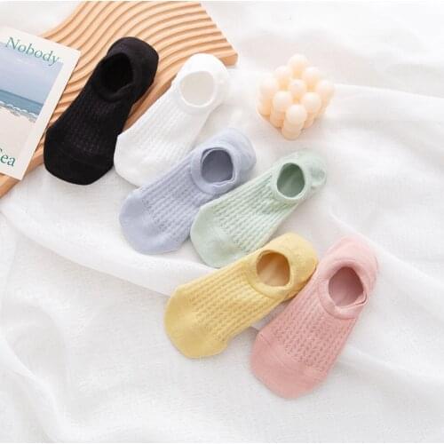 6 Pairs New Summer Silicone non-slip invisible Sock Solid Color Mesh Harajuku Ankle Boat Socks Women Cotton Slipper No show Sock