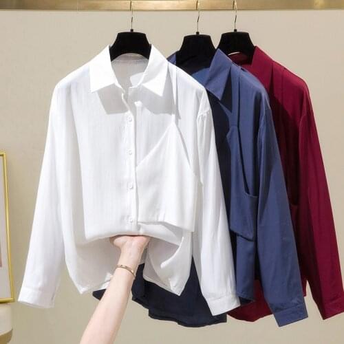 2021 Spring Autumn New Irregular Fake Two-piece Shirt White Office Lady Fashion Clothing Korean Solid Long Sleeve Shirt 15704