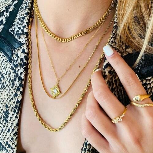 Wholesale hiphop Gold silver Color Miami Cuban Link Chain Necklace For Women classic high polish 5mm width Punk party jewelry