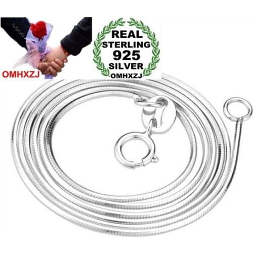 OMHXZJ Wholesale Fashion Woman 16 & 18 inch 1.2mm Platinum 925 Sterling Silver Round Snake Bone Short Chains Necklaces gift NK03