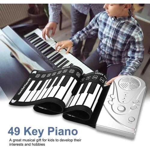 Portable 49 Keys Digital Keyboard Hand Roll Piano Silicone Electric Childrens Beginner Electronic Piano