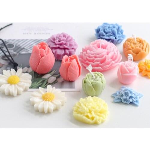 3D Silicone Tulip Candle Mold Handmade DIY Rose Flower Soap Mould Chocolate Cake Silicone Mold Resin Clay Carnation Candle Mold