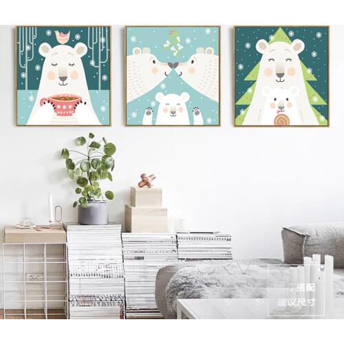 Modern Cute Animal Print Art Bear Poster Cartoon Canvas Painting Kids Room Nordic HomeDecor Porch Wall No Frame Christmas Gift