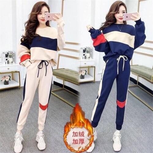 Sports Suit Women 2021New Female Autumn Winter No Velvet/Plus Velvet Two Piece Pet Ladies Running Casual 2 Piece Set Plus Size