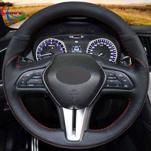 DIY Hand-Stitched Black Suede Car Steering Wheel Cover For Infiniti Q50 2017-2019 Q60 2015-2019 QX50 2018-2019 Car Accessories