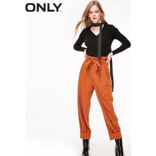 ONLY Summer Womens Lace-up High-rise Rolled Crop Pants |118350528