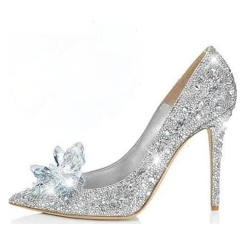 Rhinestone High Heels Shoes Women Pumps Pointed toe Woman Crystal Wedding Shoes Zapatos Mujer Slip-on Bride Dress Shoes