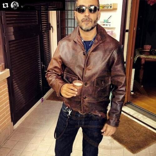 YR!Free shipping.winter warm Vintage classic casual genuine leather coat,mens oli Waxed cowhide jacket.cossack style.quality