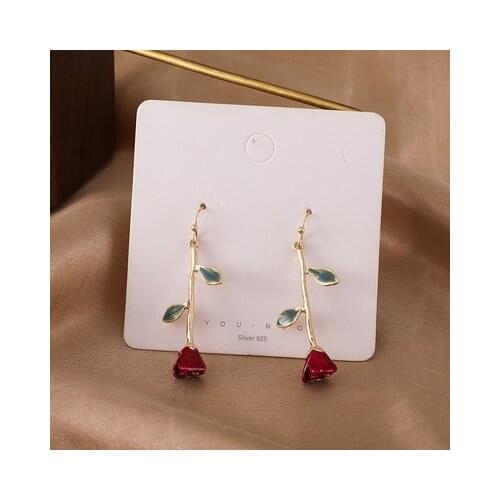South Korea Web Celebrity Super Fairy Temperament Elegant Hyun Fashion Fashion Earrings Delicate Red Flowers Rose Earrings