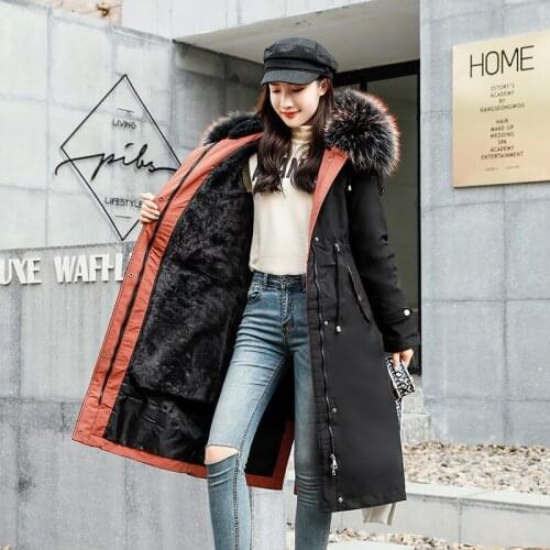 Womens Winter Jacket X-long Wool Liner Slim Parkas Woman Plus Size Solid Hooded With Fur Collar Thick Casual Female Cold Coat