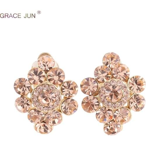Top Quality Rhinestone Crystal Bokwnot Geometric Shape Clip on Earrings Non Pierced for Women Party Prom Charm No Hole Earrings