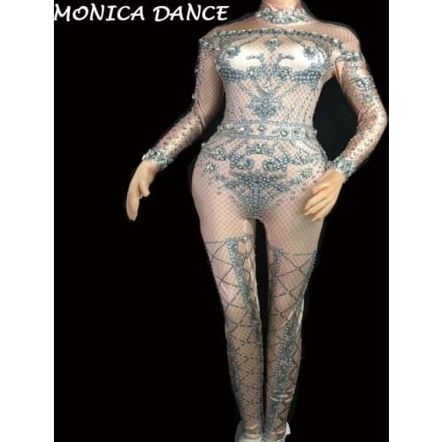 Women Sexy Stage Big Rhinestones Outfit Jumpsuit Nightclub Sexy Glisten Dance Costume Birthday Celebrate Singer Evening Bodysuit
