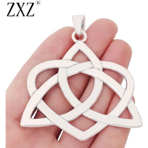ZXZ 2pcs Tibetan Silver Large Celtics Trinity Triquetra Knot Heart Charms Pendants for Necklace Jewelry Making Findings 79x66mm