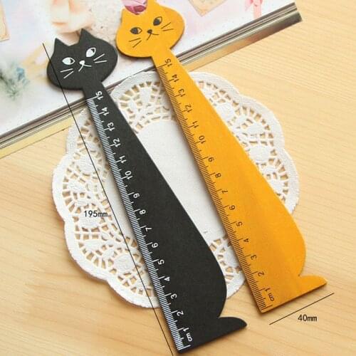 1PCS Wood Straight Ruler 15cm Black Yellow Lovely Cat Shape Ruler Gift for Kids Student Stationery Office School Supplies
