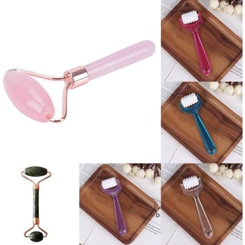 1PCS Natural Stone Slimming Chin Lift Up Facia Beauty Roller Jade Stone Rollers Massager For Face Pink Rose Quartz Skin Care