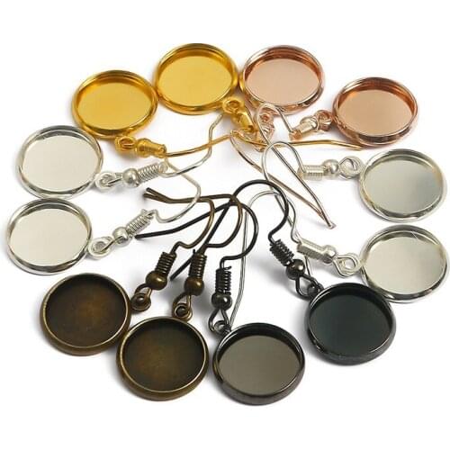 10pcs Metal Earrings Hook Cabochon Blank Bezel Base 8 10 12 14 16 18 20 25MM DIY Jewelry Making Accessories Supplies