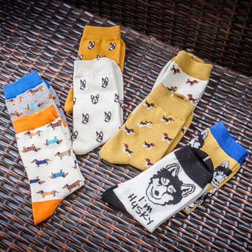 2 Pairs/Lot Spring Women Men Socks Funny Animals Print Socks Unisex Cartoon Cute Hunting Beagles Dachshund Husky Socks