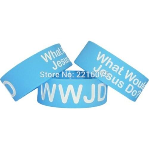 300pcs One inch Blue WWJD What Would Jesus Do wristband silicone bracelets free shipping by DHL express