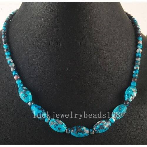 Free Shipping Fashion Jewelry 4~8x15mm Beautiful Blue Black Ocean Jaspe Beads Necklace 17.5" FG6431