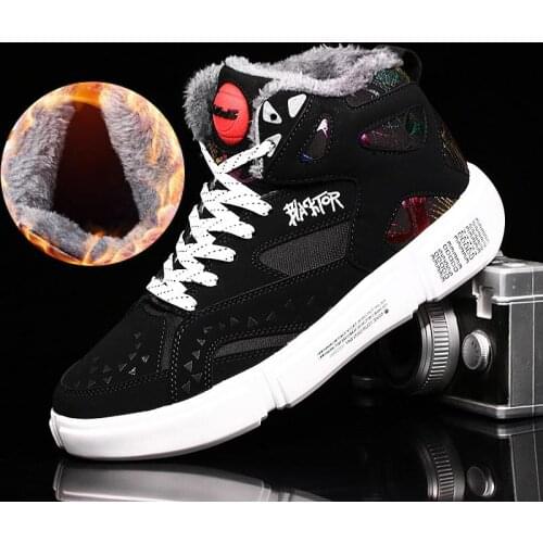 Large Size High Top Warm Mens Winter Sports Shoes Women Sneakers Men 2021 Running Shoes Men Sport Shoes Man Black Fur Gym E-994