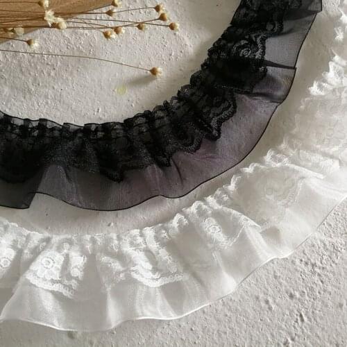 5CM Wide Double Layers Pleated Organza Fabric Lace Ribbon Neckline Collar cuffs Ruffle Trim Apparel Dress Curtain Sewing Decor