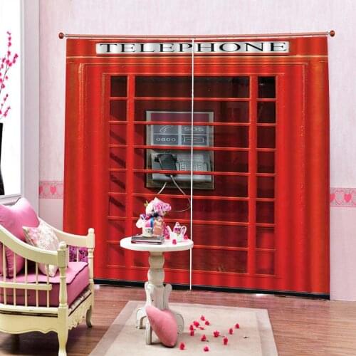 European style Red Telephone Booth 3D Curtain Photo Print For Living room Bedroom Blackout Drapes Sets Customizable any size