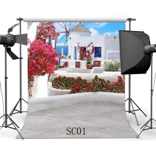 Photography Backdrops European Seaside White House Flowers Scene Seamless Newborn Baby Toddlers Portraits Background