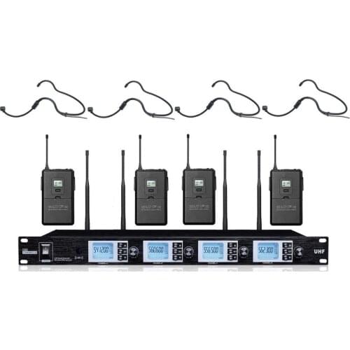Bolymic Headset Microphone Cordless UHF 4 Channel Wireless Mic Set 4 Headset Mics Selectable Frequency