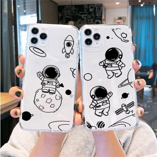 GYKZ Cartoon Astronaut Planet Star Transparent Phone Case For iPhone 11 Pro 12 XR X XS MAX SE2020 7 8 6Plus Soft TPU Cover Coque
