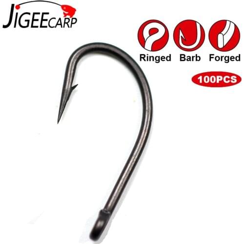 JIGEECARP 100pcs Fishing Hooks High Carbon Steel Barbed Popup Carp Hook A Coated Needle Curve Carp Fishing Hook