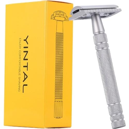 YINTAL Shaver Matte Silver Classic Safety Razor For Shaving Men Quality Brass Copper Handle Double Edge Manual Razors