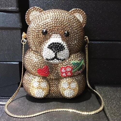 Bear shape full plain diamond Crystal Clutches bags Evening Bag for Wedding Party Cocktail party gift box evening clutch bags