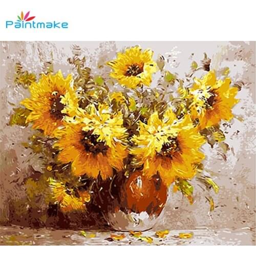 Paintmake flowers DIY Paint By Numbers yellow acrylic Oil Painting On Canvas For Home Room decor Wall Art Picture Gift
