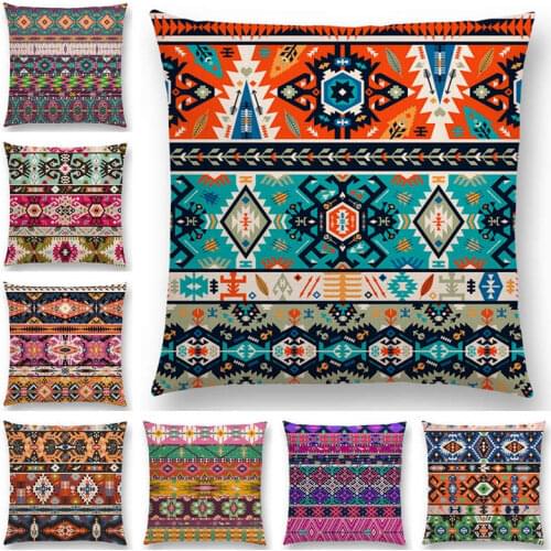 Colorful Seamless Aztec Decorative Prints Sofa Throw Pillow Case Fancy Abstract Geometric Vector Pattern Tribal Cushion Cover